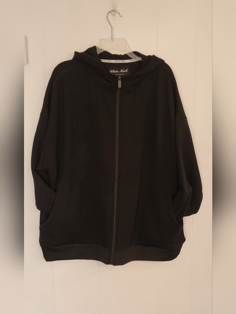 White Mark Black Hooded Zip-Up Sweatshirt